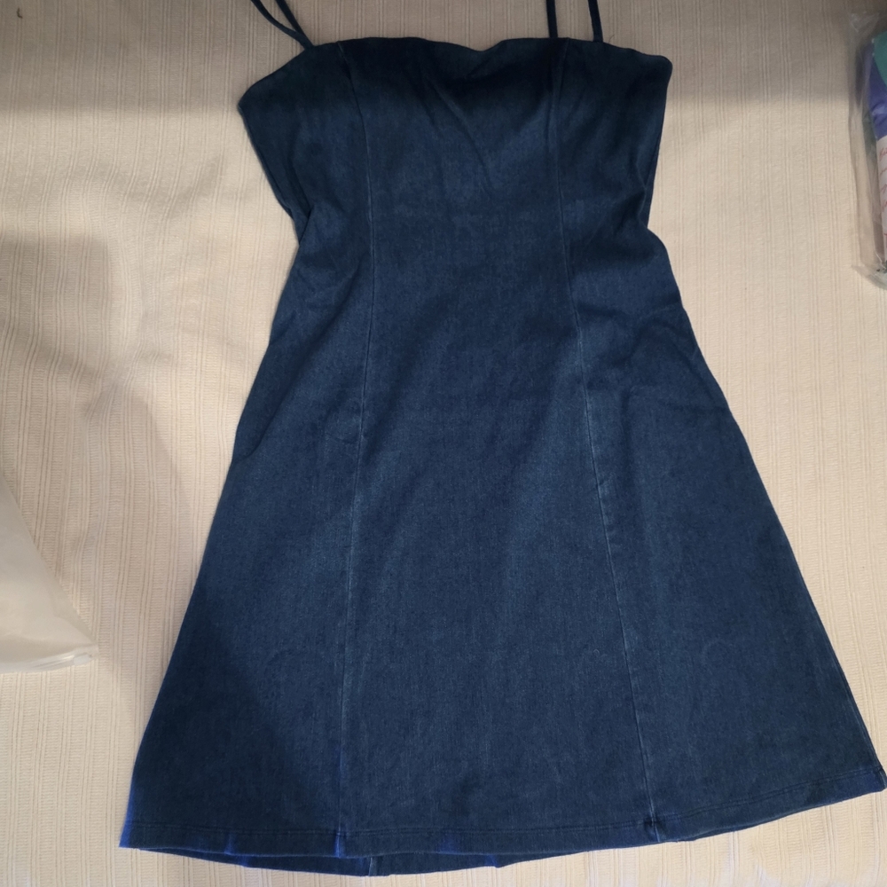 New Susana Monaco Denim Sheath Mini Dress With Straps Sz Large